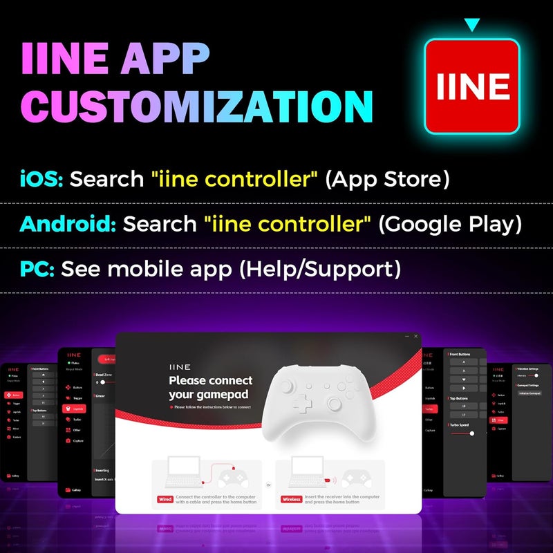 IINE Retro Pocket Wireless Game Controller – Compact Gamepad with Hall Effect Joysticks, Customizable Buttons, 1000Hz Polling Rate – Compatible with PC, Switch, Mobile, Steam Deck, Tablet (Black) - Image 5